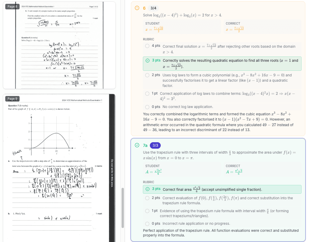 Screenshot of the grade verification dashboard